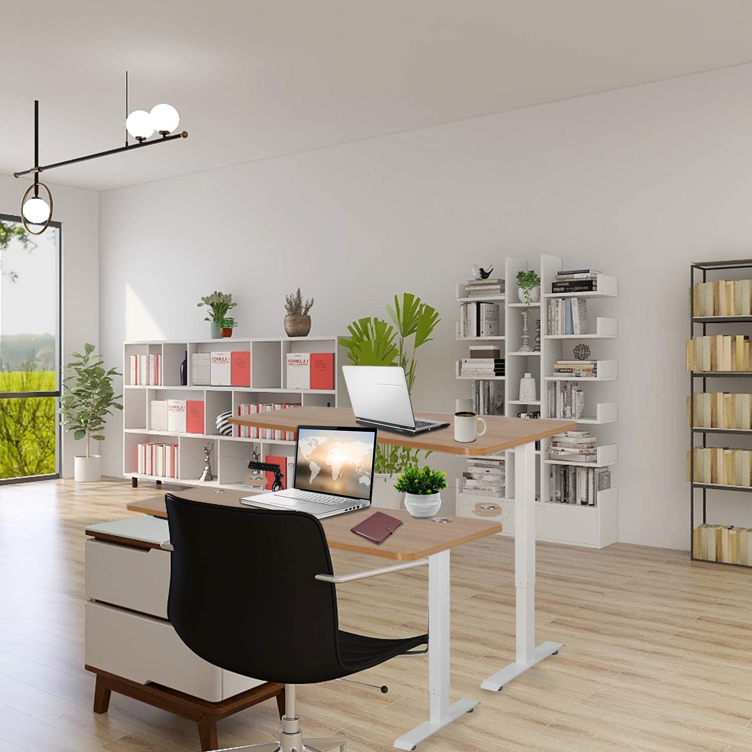 Electric Standing Desk, 55 x 28 Inches Height Adjustable Dual Motor Stand up Desk Workstation, Full Sit Stand Home Office Table, Whole-Piece Desk Board (White Frame/Yellow Top) Electric Standing Desk, 55 x 28 Inches Height Adjustable Dual Motor Stand up Desk Workstation, Full Sit Stand Home Office Table, Whole-Piece Desk Board (White Frame/Yellow Top)